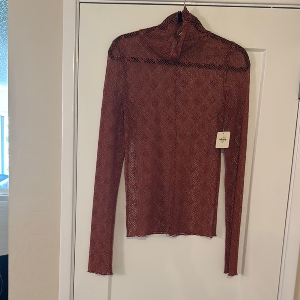 Free People Brown Fitted Long Sleeve Blouse